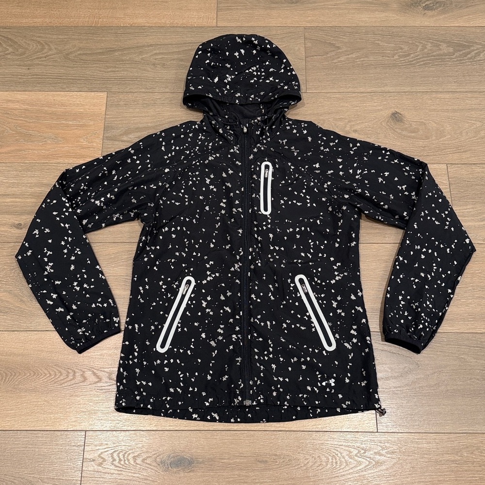 UNDER ARMOUR Black Silver Qualifier Active Running Storm Windbreaker Jacket Sz M